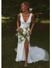 Ivory Lace Tulle Open Back Slit Sexy Wedding Dress Ivory Lace Tulle Open Back Slit Sexy Wedding Dress